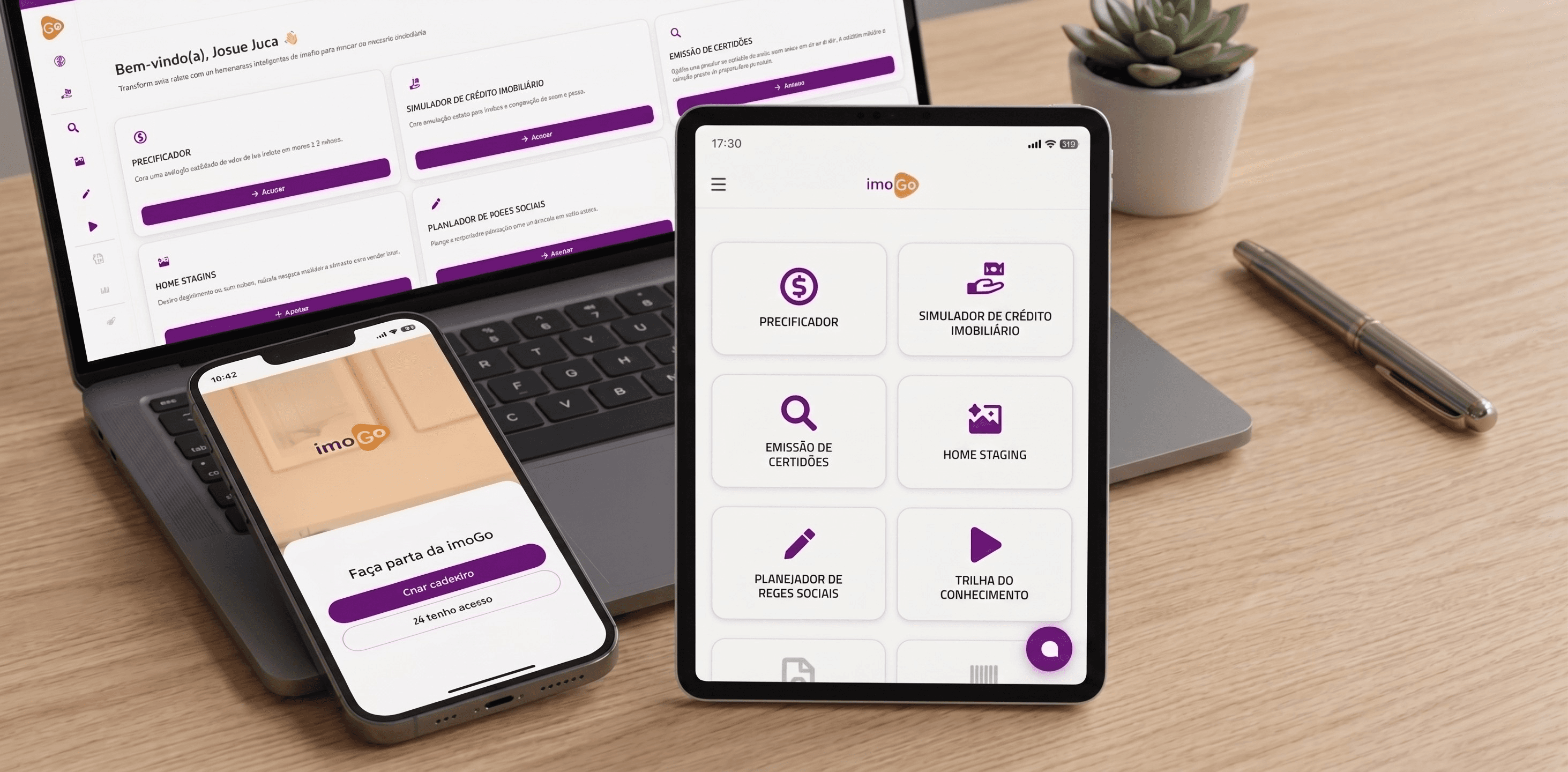 imoGo rodando em celular, tablet e computador